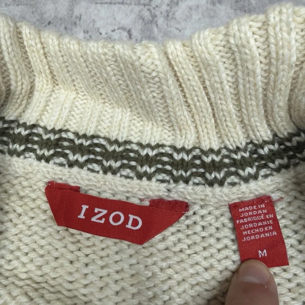 Vintage Style Izod Men's Fair Isle Nordic 1/4 Zip Ski Sweater Sz M Wool Blend
